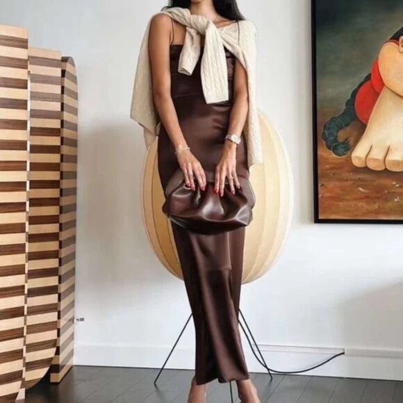 Reformation | Frankie 100% Silk Maxi Slip Es Dress in Brown Plus Size 16 - Picture 6 of 12